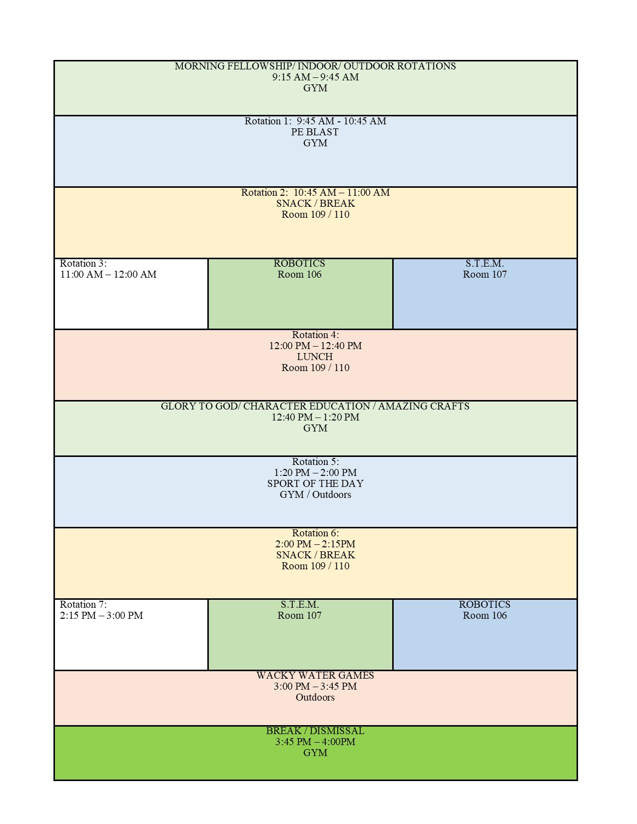 2024 Camp Master Schedule